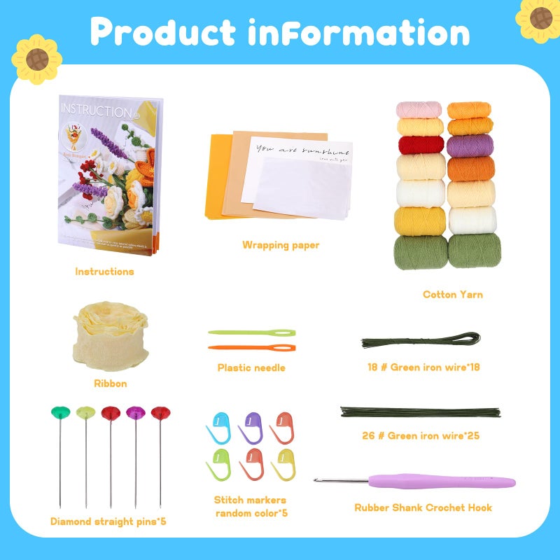 Iuuidu Crochet Kit for Beginners  Rose Flowers Bouquet Crochet Kit  Knitting Starter Kit with Crochet Yarn and Step-by-Step Instructions for Birthday  Mother's Day Wedding Anniversary Day Gifts - Image 2